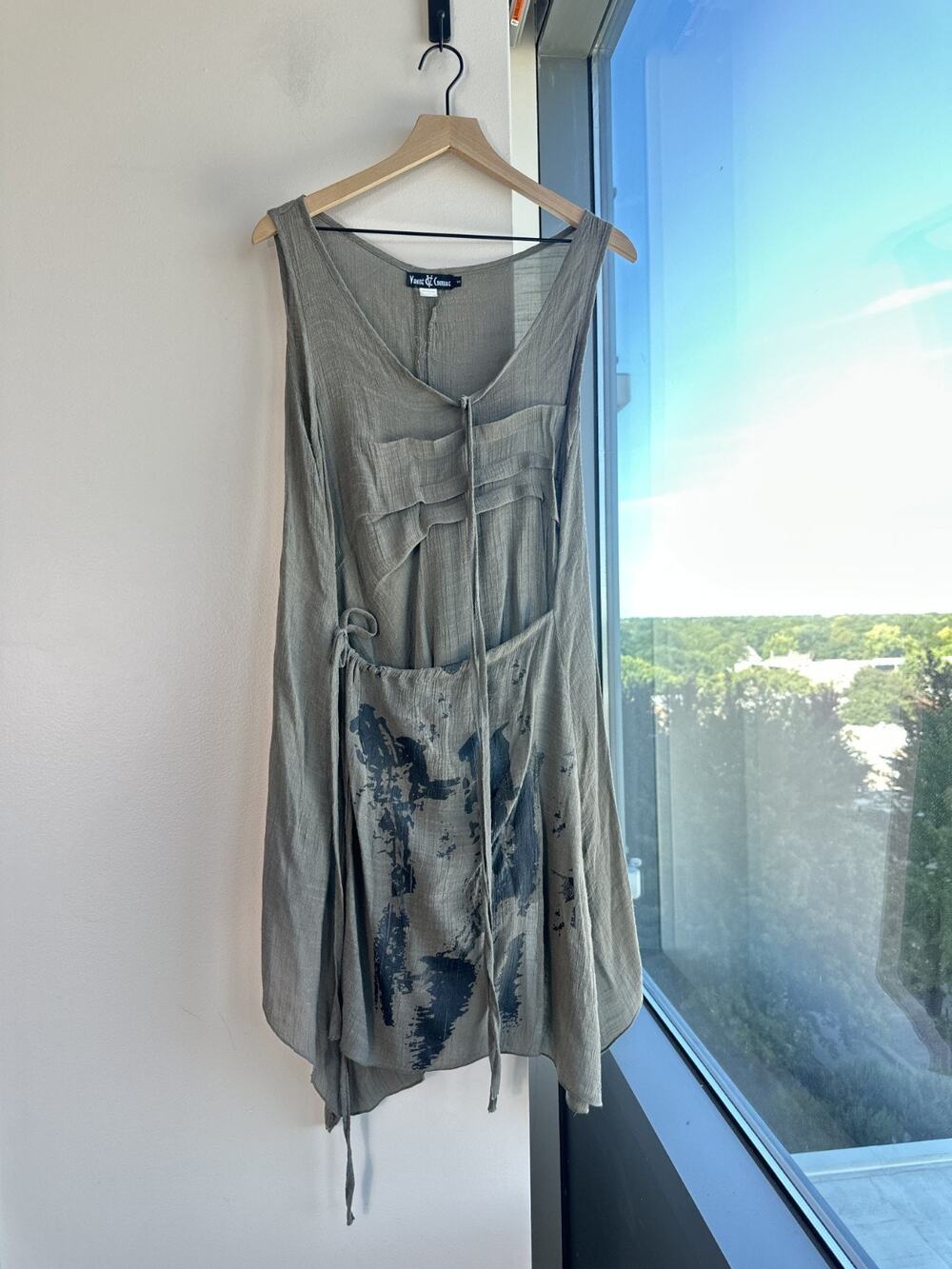 Vanite Couture Deconstructed Abstract Print Lagenlook 100% Cotton Tunic Dress S